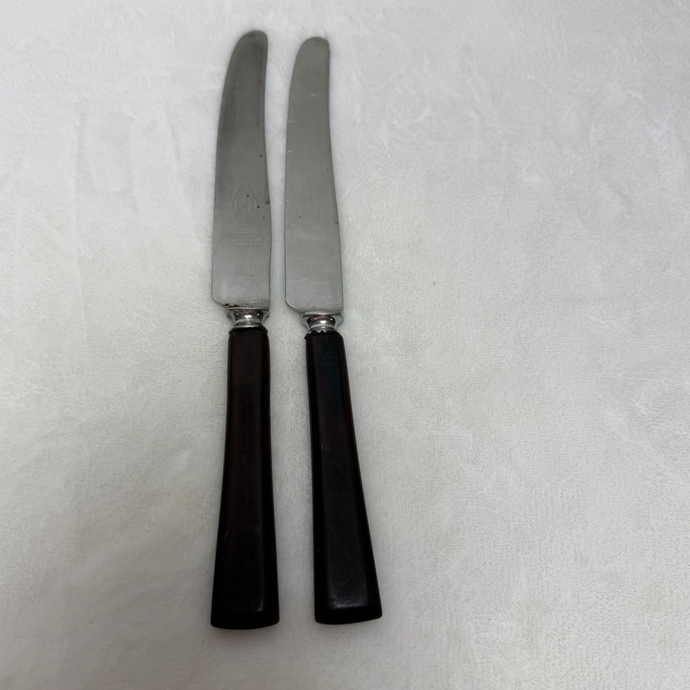VTG Royal Brand Brown Bakelite Handle Dinner Knives Set of‎ 2 Made in England